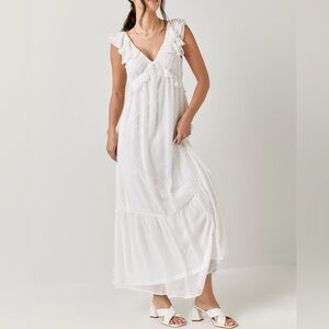Francesca's Collections White Ruffle Clipdot Maxi Dress
